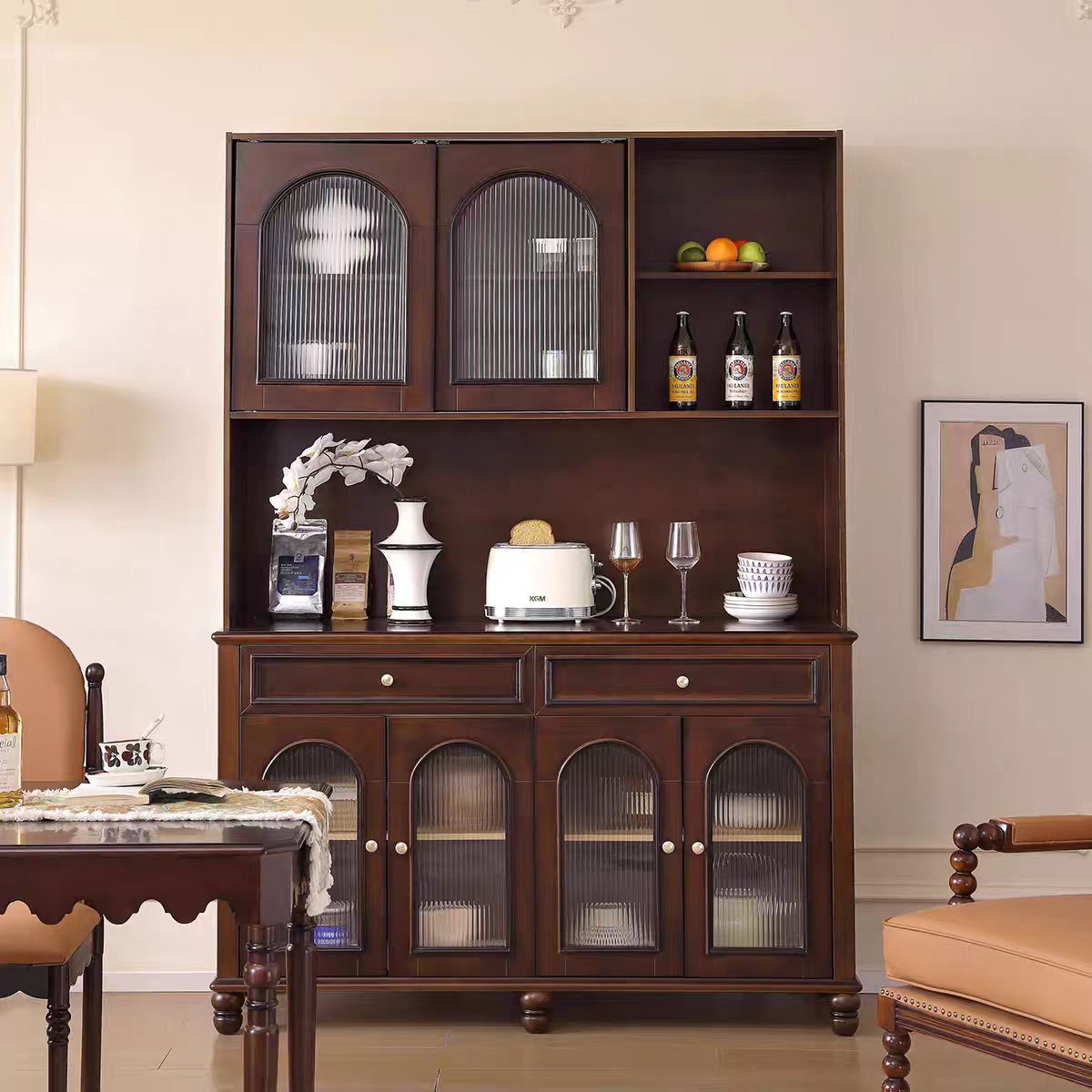 全实木酒柜家用客厅靠墙储物柜酒柜法式中古风餐边柜组合高清大图