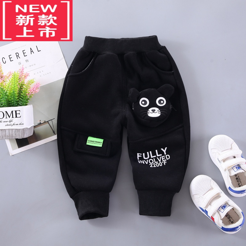 可莉允宝宝加绒裤子秋冬男童工装裤薄绒小童休闲裤一体绒保暖长裤洋气帅保暖裤
