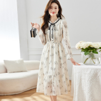 免费试穿 春季新款时髦荷叶边大春季田园淑女宫廷女神范连衣裙新款春夏装长袖超仙气雪纺小碎花连衣裙女气质收腰a字裙子