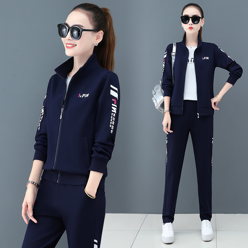 艳如飞大码女装名牌运动套装女新款时尚三件套休闲服刺绣卫衣春装外套女休闲运动套装