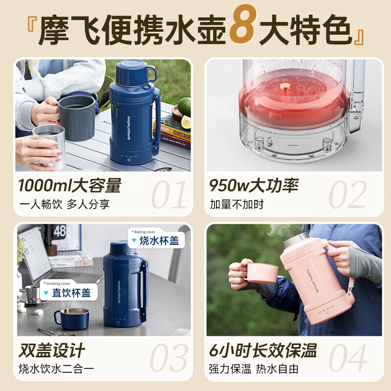 摩飞智能变温电水壶MK-A15高颜值触摸控温快速烧水便携设计高清大图