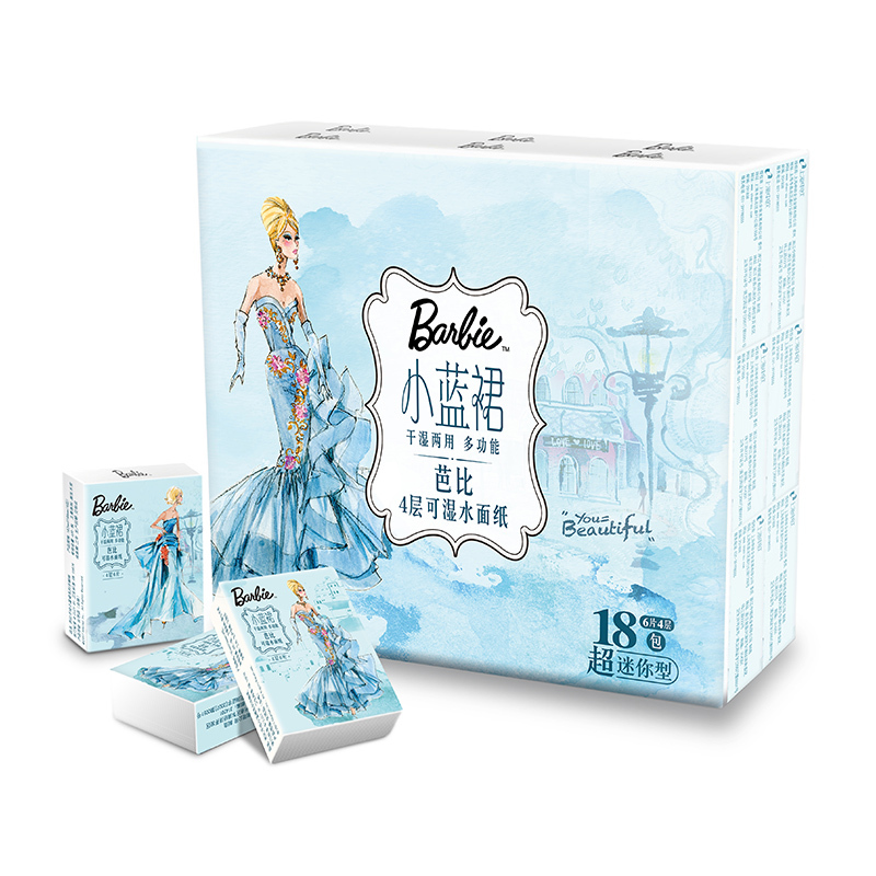 芭比( Barbie )手帕纸4层6片18包小包随身装面纸卫生纸巾餐巾纸