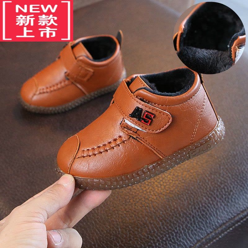 可莉允秋冬季男宝宝1一3岁男童小童皮靴加绒黑色儿童棉鞋软底鞋子雪地靴图片