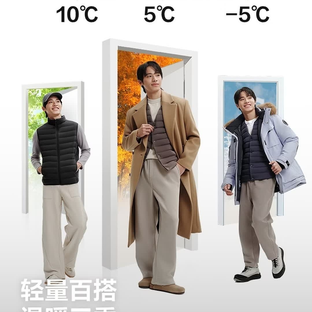 波司登(BOSIDENG)秋季新款男士鸭绒短款立领轻薄保暖背心羽绒马甲B260135001 黑色8056尺码200高清大图
