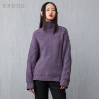 ERDOS 纯色简约半高领坑条针织女士纯羊绒衫针织衫保暖