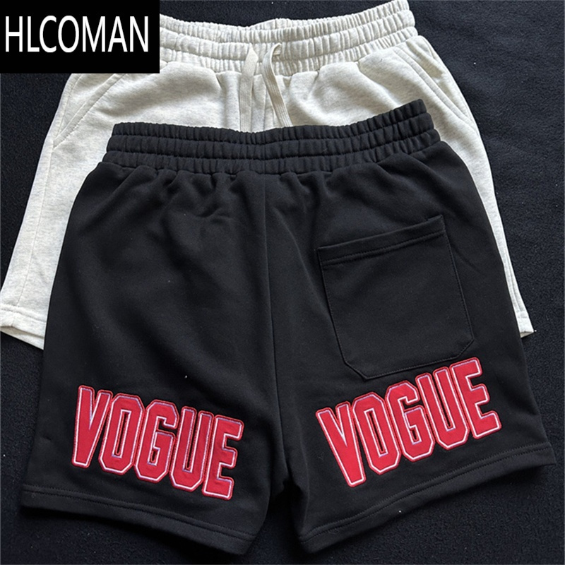 HLCOMAN300克毛圈布字母刺绣卫衣短裤男宽松美式运动四分裤篮球裤潮