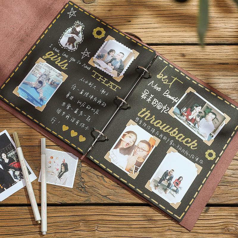 diy相册手工自制作创意粘贴照片纪念册手绘情侣闺蜜皮质相薄三维工匠