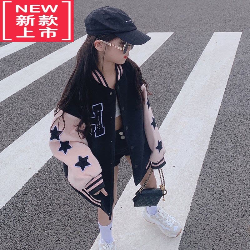 可莉允女童棒球服加厚外套2022秋冬季新款洋气时髦炸街儿童棉服毛呢夹克图片