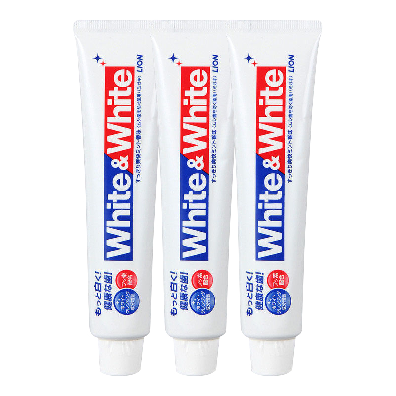 狮王(Lion) 日本进口white&white牙膏牙刷去烟渍洁净去牙结石 清新口气 薄荷味 150g 三支装