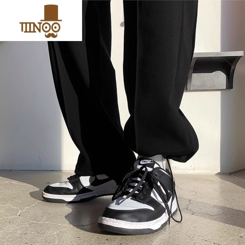 YANXU灰色卫裤男潮牌宽松直筒高街美式垂感束脚裤休闲运动裤高清大图