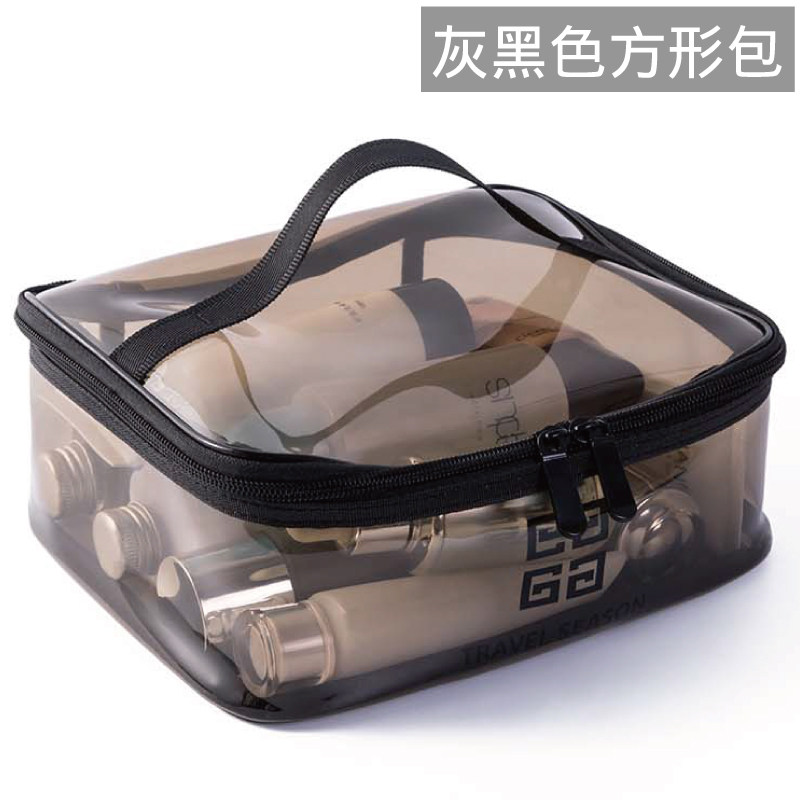 化妆包女便携网红ins风超火小号化妆品袋子大容量旅行防水收纳包收纳袋三维工匠 灰黑色方形包