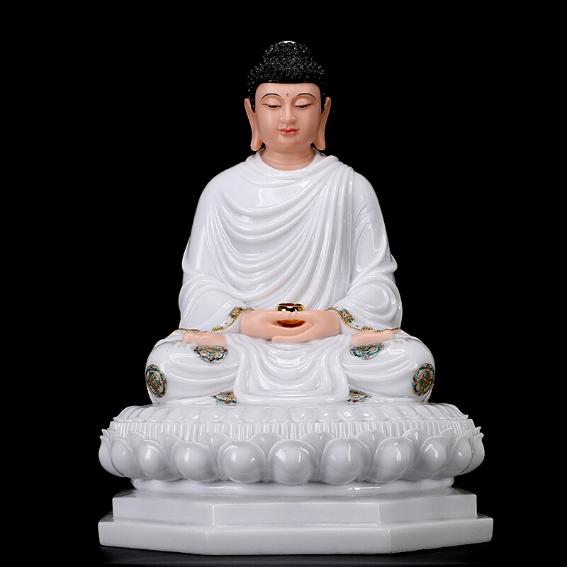 甄萌汉白玉佛像释迦牟尼佛三宝三世如来佛教用品摆件