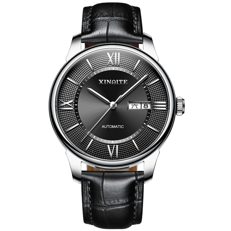 新奇特新款正品男士手表简约大方商务型男时尚潮流超薄自动机械国产品牌男表X-61 白钢黑面