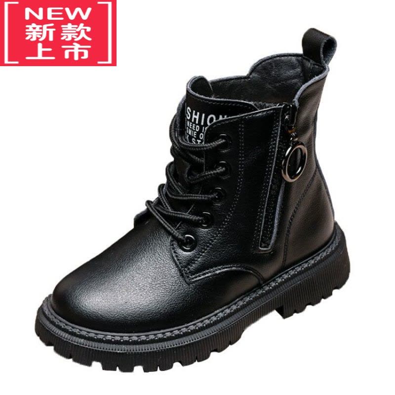 可莉允女童马丁靴雪地靴儿童靴子2022年新款秋冬二棉鞋加绒加厚黑色短靴图片
