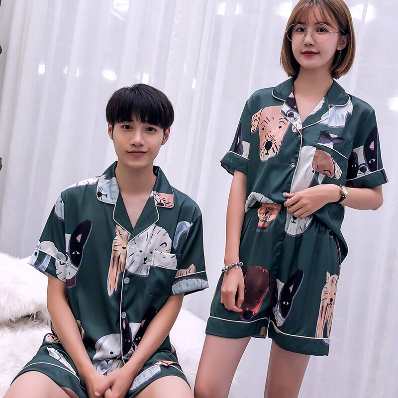 波迷娜(BOMINA)春夏季休闲薄款可外穿家居服睡衣韩版夏天冰丝短袖薄款睡衣女夏家居服睡衣男