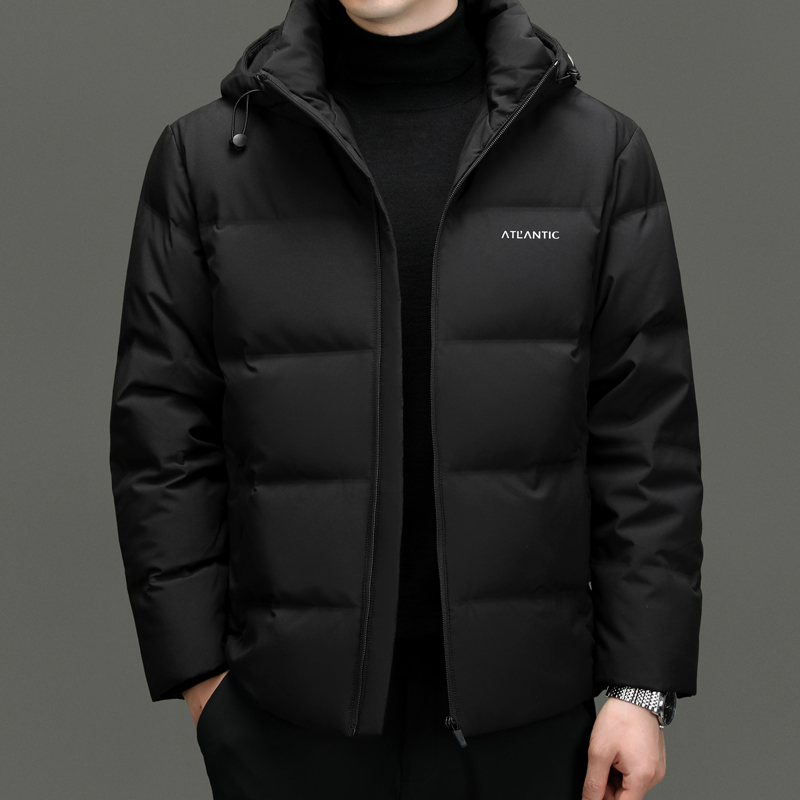 雪中鹅90白鸭绒反季羽绒服男女短款加厚雪山渐变色连帽外套2023冬季新款情侣上衣羽绒服男冬季加厚2023新款潮牌外套 黑色（新国标90白鸭绒） 175/88A