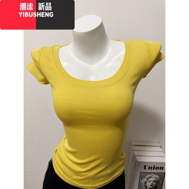 YIBUSHENG版型~色系好看!修身百搭圆领短袖t恤女弹力基础款上衣高清大图