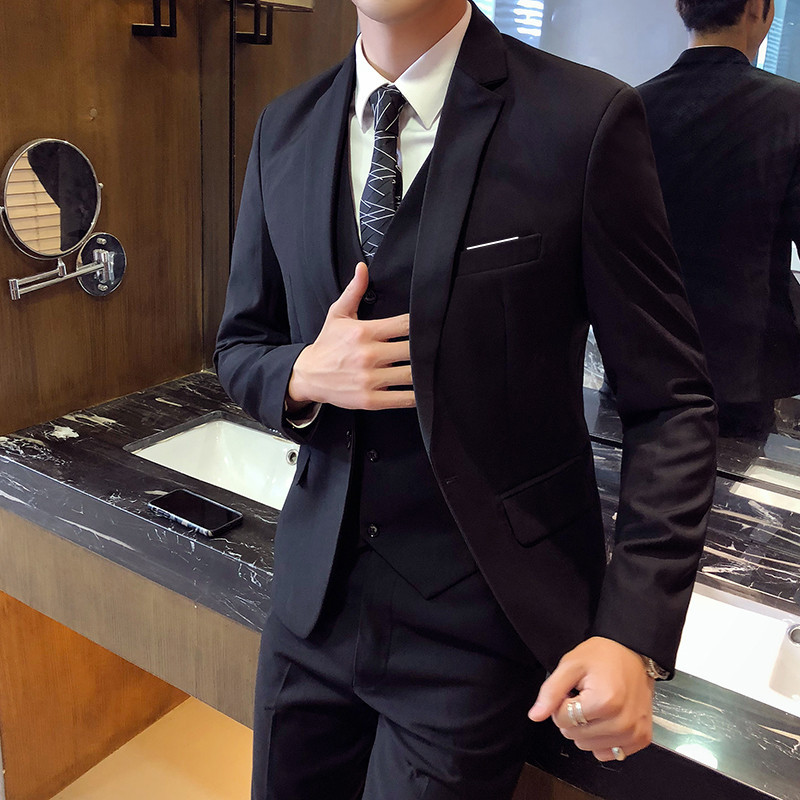 骄克雄狮jankeleone男士西服套装三件套中青年韩版新郎结婚正装单西