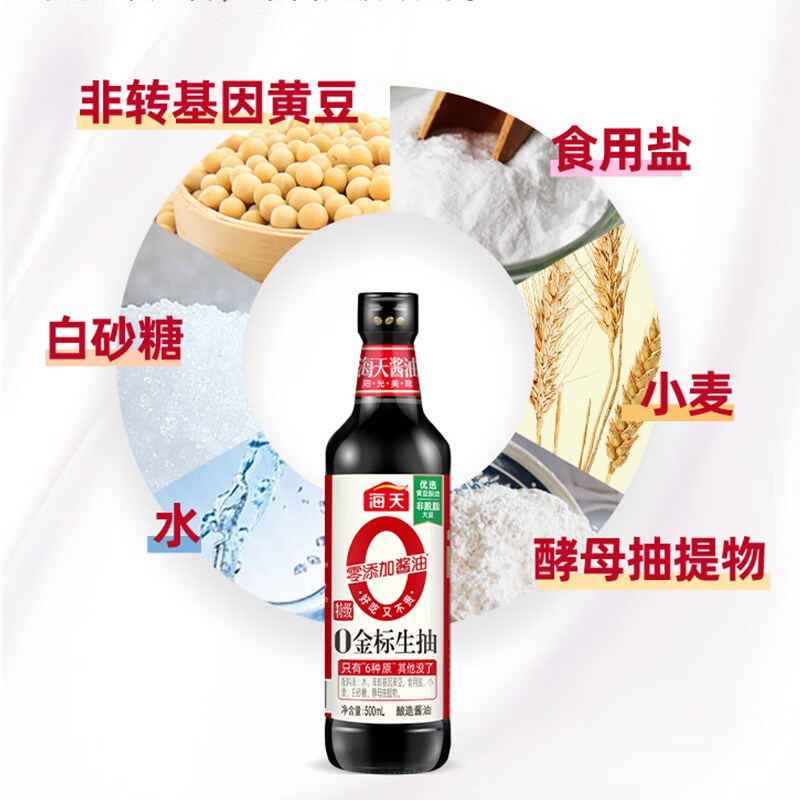 海天酱油0金标生抽500ml+0添加草菇老抽500ml 零添加特级酿造生抽酱油厨房家常炒菜0添加高清大图