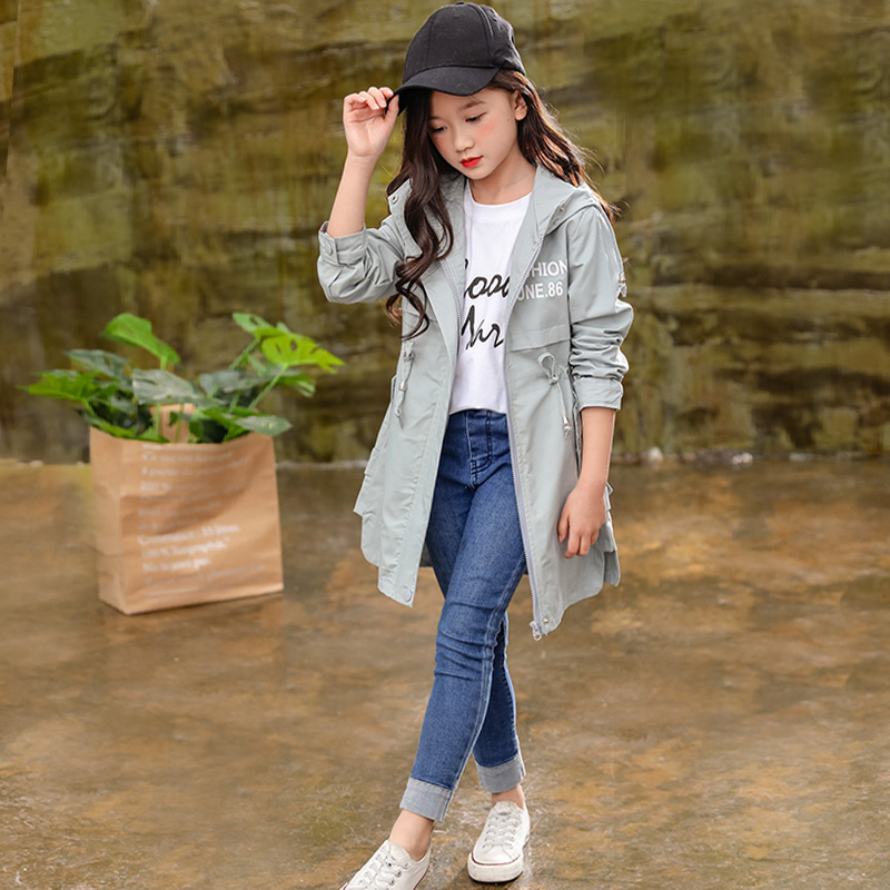 huayangtu女童外套2020新款风衣12中长款13儿童洋气休闲11春秋外衣10