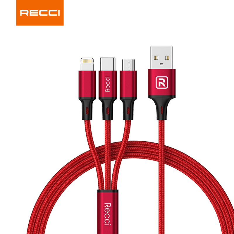 锐思(Recci) RCS-D120 速风一拖三数据线Type-C/Lightning/Micro三口充电线试管数据线高清大图