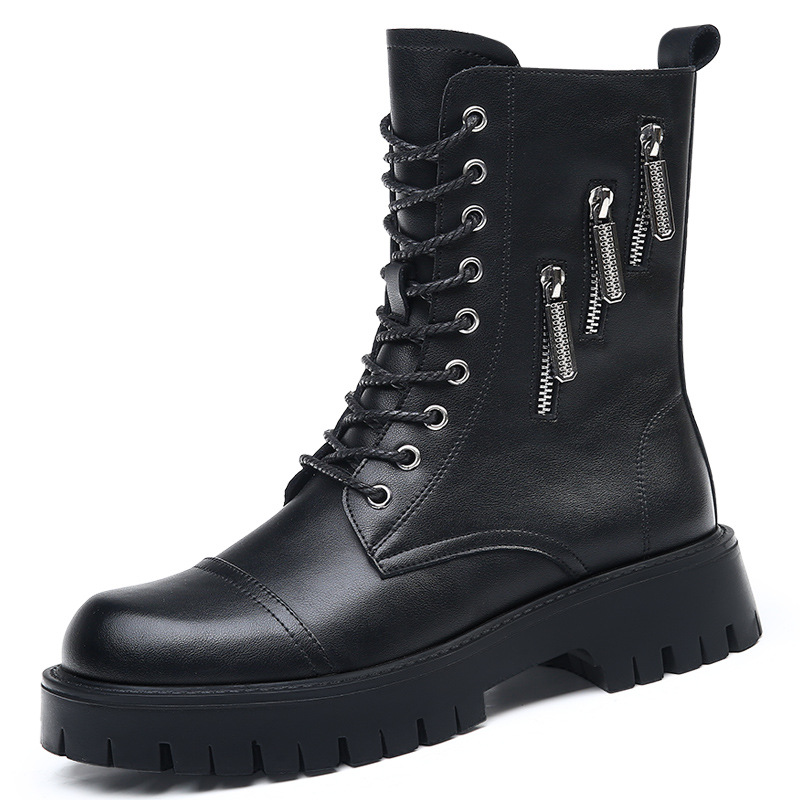 9孔大头厚底马丁靴男士美式工装靴潮流高帮冬季加绒保暖机车皮靴_340051高清大图