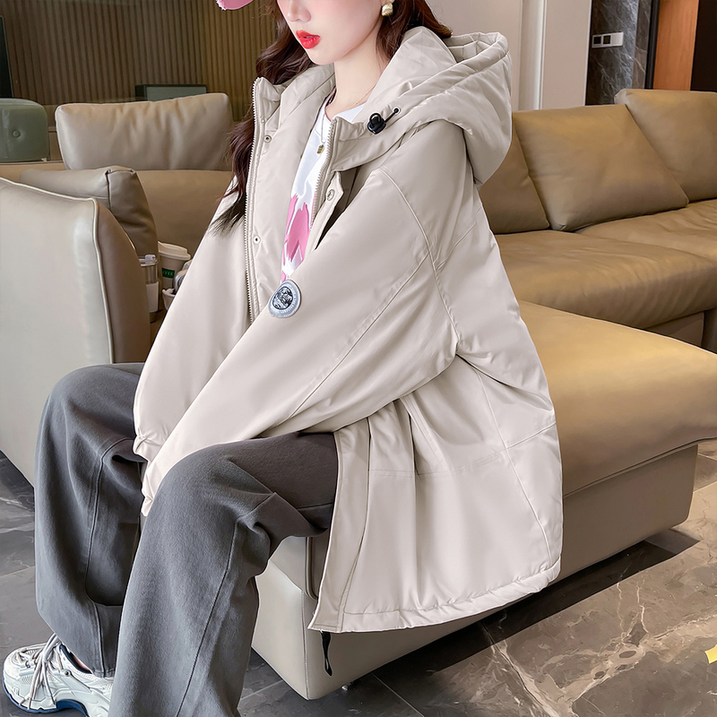 唐狮派克服棉衣女冬款2023新款韩版百搭小个子连帽工装棉服外套K1_64378 S 浅米杏