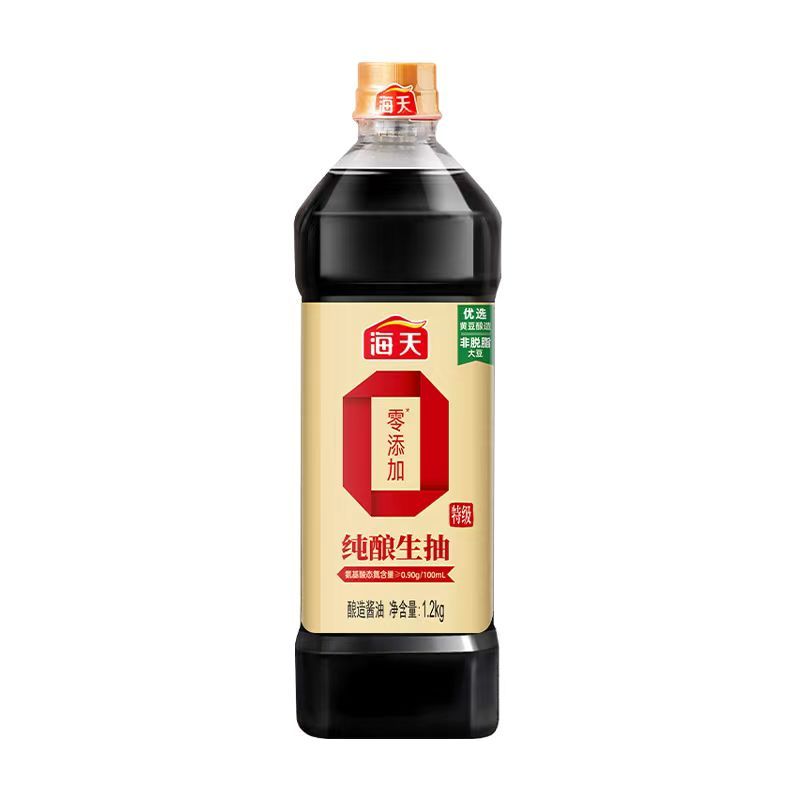 海天零添加特级纯酿生抽1.2Kg*2瓶 提鲜增味厨房酿造原酿家用 非转基因大豆 中华老字号