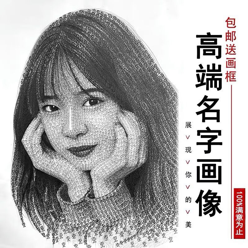 维诺亚用名字画人像名字作画手绘手写女友照片素描画像定制创意生日礼物 用名字画人像名字作画手绘手写女高清大图