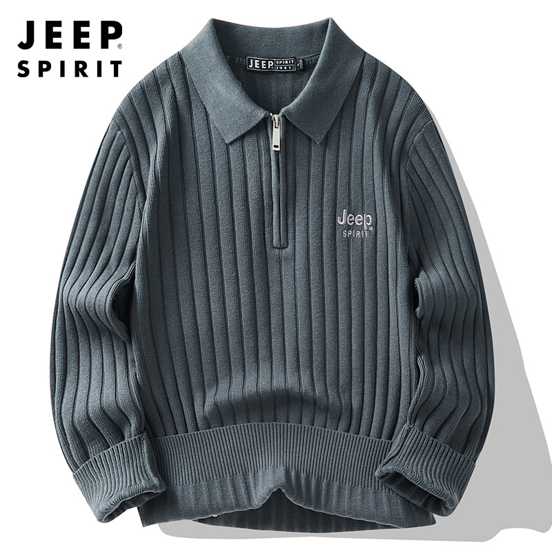 JEEP SPIRIT男士高级毛衣男吉普冬季加厚保暖半拉链棉类混纺针织衫上衣套头衫