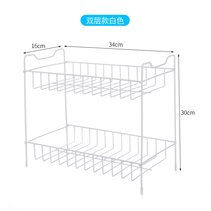 厨房置物架多层调料收纳架铁艺厨房台面落地式收纳架调味料瓶架子收纳层架三维工匠 双层款白色