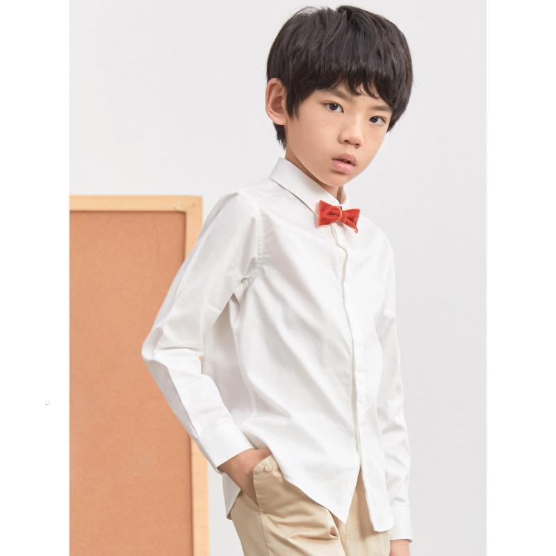 [2件2折价:42]米喜迪mecity童装春装新款男童白色领结装饰帅气演出长袖衬衫
