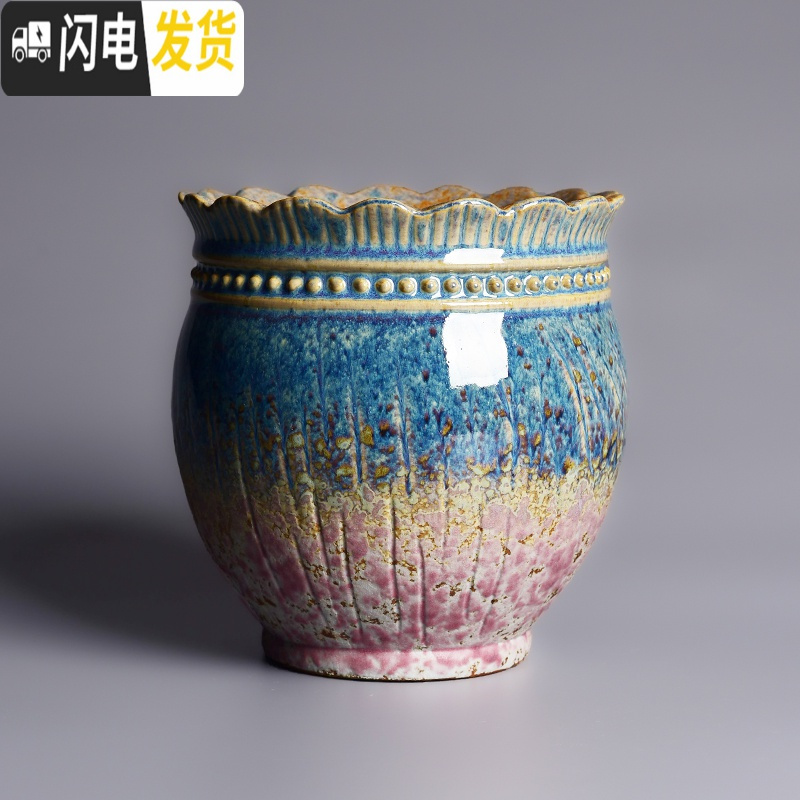 三维工匠吊兰花盆陶瓷复古兰花蝴蝶兰专用多肉植物小老桩家用盆栽创意陶盆 [NH202B] 中等花盆容器