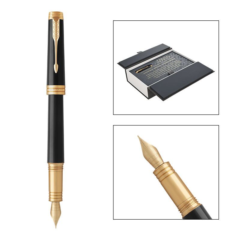 派克(PARKER)钢笔 席纯纯黑丽雅金夹墨水笔 商务办公领导专用18K金笔尖