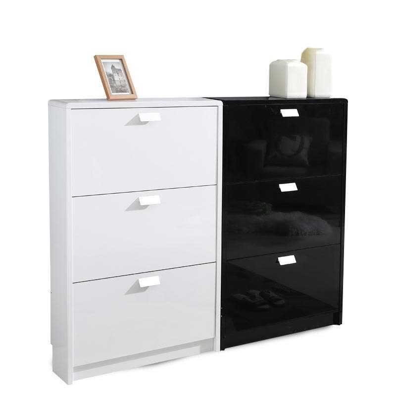 苏宁放心购超薄翻斗鞋柜 简约现代厅柜烤漆玄关口全黑色白色香槟色鞋架A-STYLE家具图片