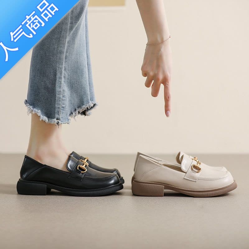 SUNTEK乐福鞋女夏英伦2023新款软皮平底单鞋晚晚风小皮鞋大码女鞋41一43图片