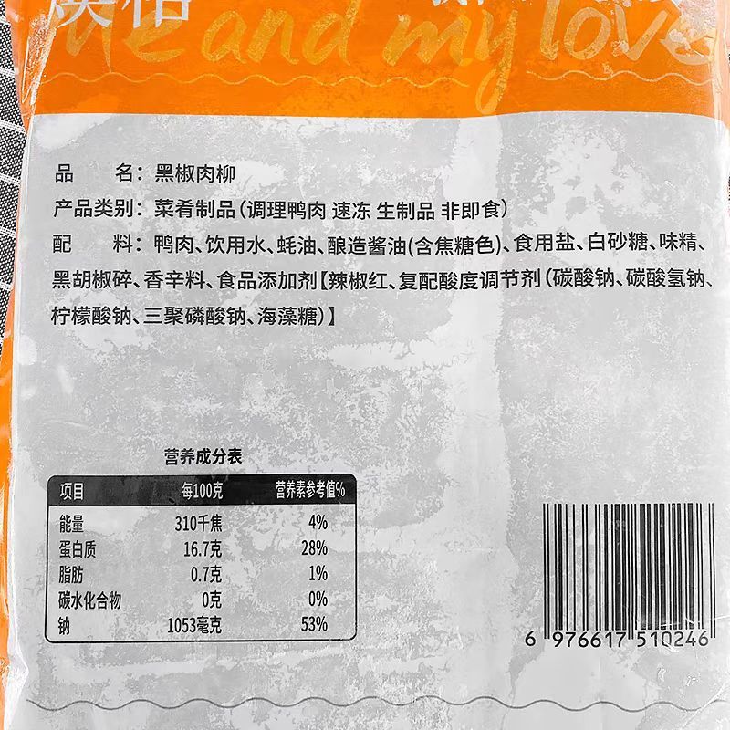 鑫牧盟 黑椒鸭柳/斤 黑椒肉柳条高清大图