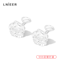 999纯银耳钉女山茶花养耳洞耳环花朵银耳钉2025新款高级感银耳级 耳钩款山茶花耳钉足银999