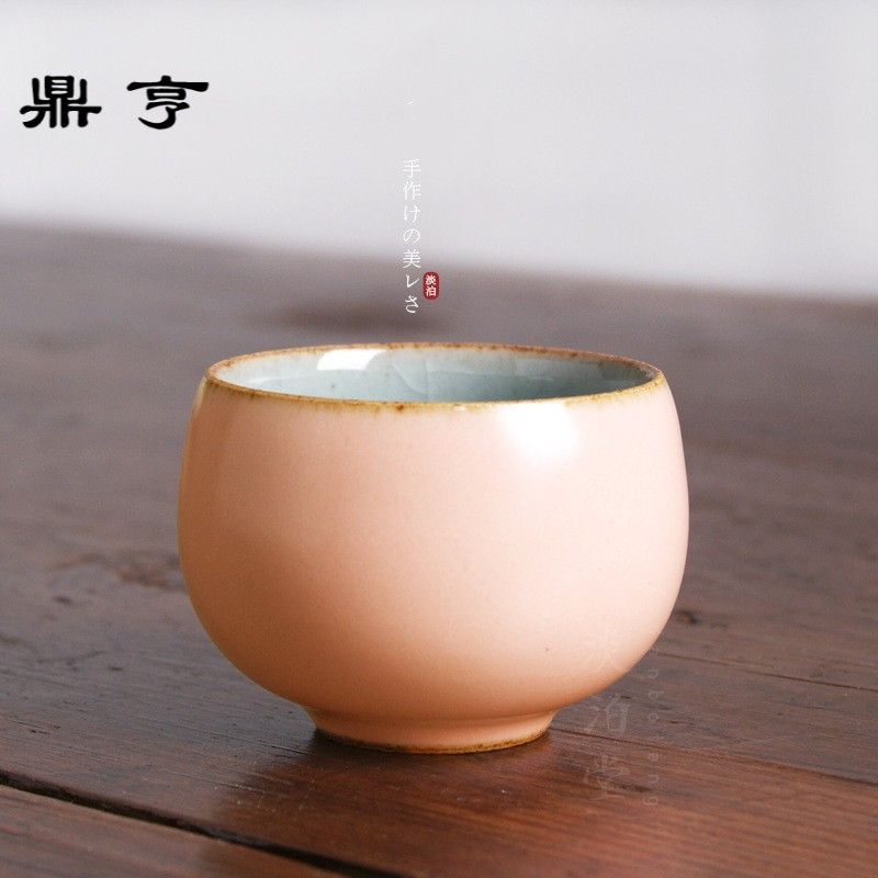鼎亨青物粉色粗陶茶杯主人杯陶瓷红茶杯景德镇日本茶道小茶杯功夫