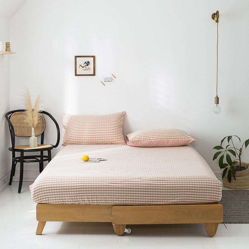家柏饰(CORATED)全棉床笠单件全棉透气防滑固定床垫套保护罩防尘套全包床单 蜜粉格 150x200cm纯棉床笠