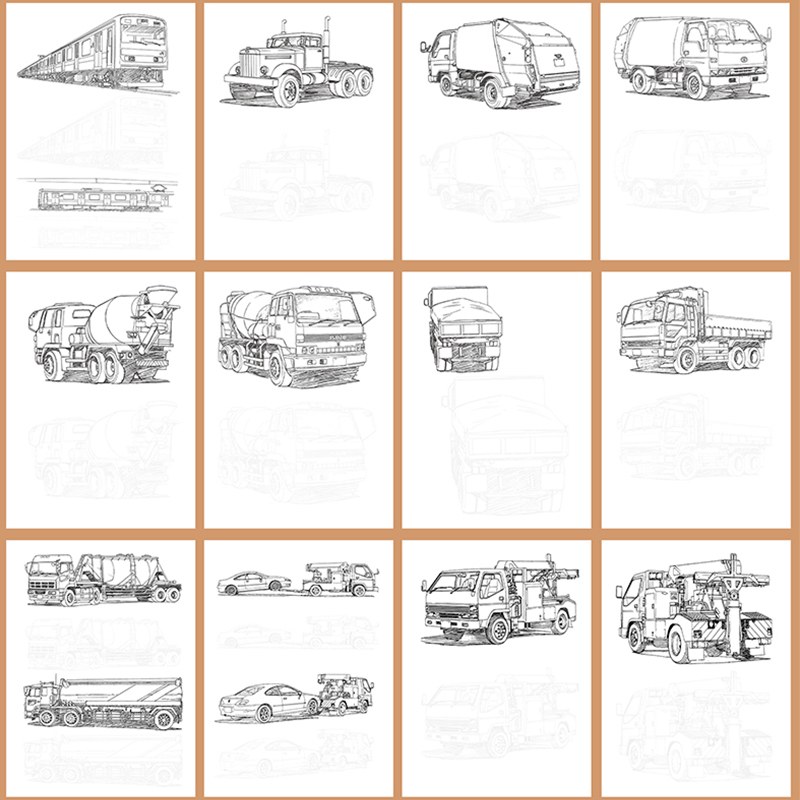 [醉染正版]运输车线稿描摹本 2023彦和基础动漫交通工具卡通漫画图片素材画画美术插画入门铅笔素描控笔训练手绘画教程书临高清大图