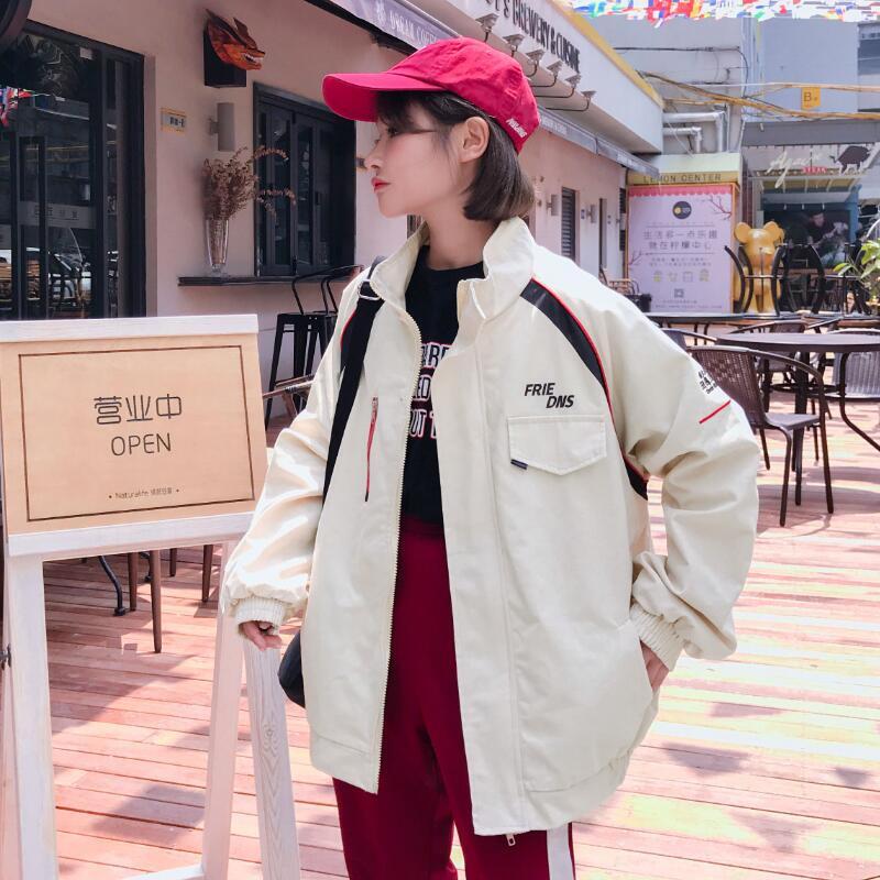 春秋韩版宽松大码bf学生字母港味夹克百搭工装风衣女原宿外套