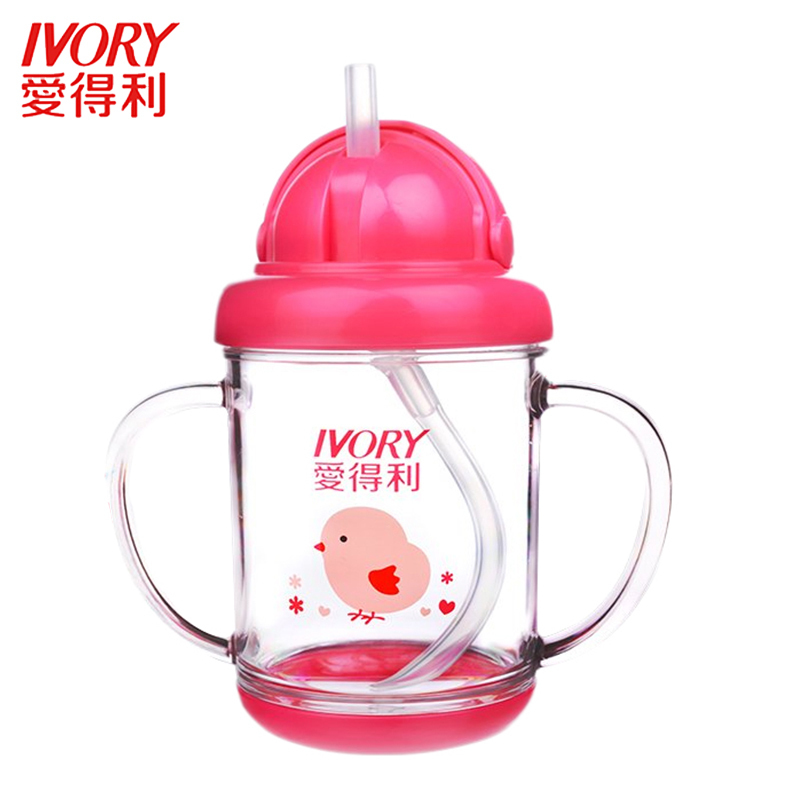 爱得利(IVORY)儿童水杯TRITAN吸管杯水杯带手柄水杯学饮杯T-29 200mL 红色