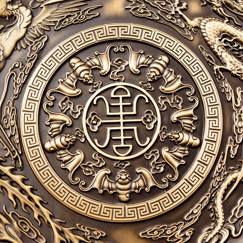 家柏饰(CORATED)五福临摆件 铜龙凤呈祥福寿万代客厅玄关装饰圆盘摆件高清大图