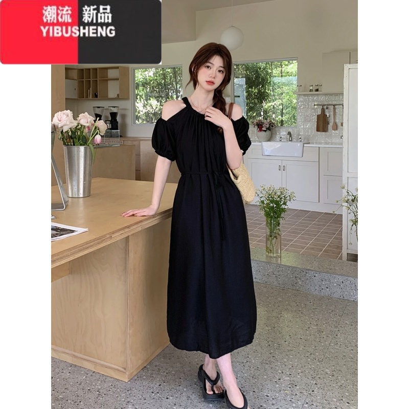 YIBUSHENG大码法式雪纺连衣裙女季梨形身材露肩a字裙宽松胖MM遮肚子裙子高清大图