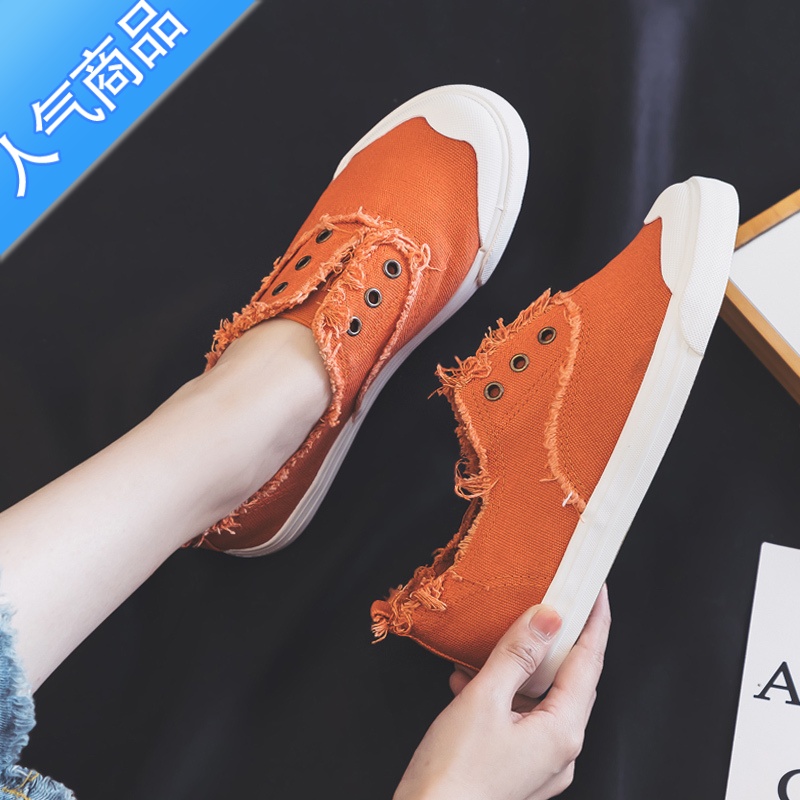 SUNTEK2022春夏女新款透气一脚蹬懒人鞋女帆布鞋百搭韩版平底轻便布鞋子高清大图