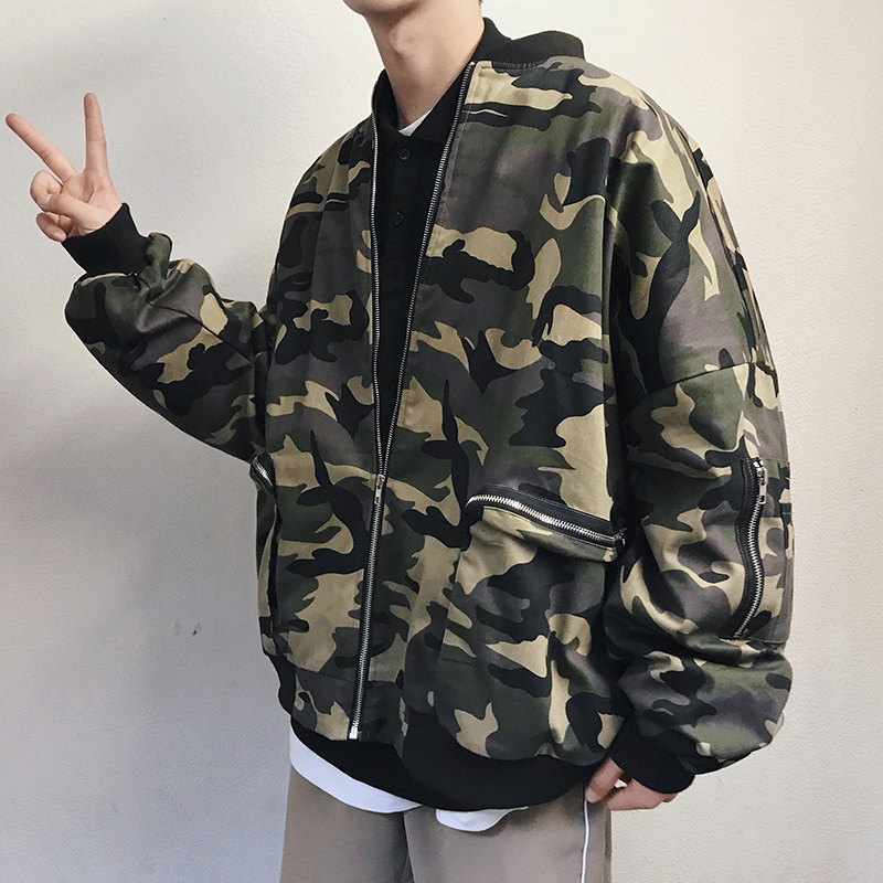 学生2018新品春装迷彩外套男韩版宽松飞行员棒球服潮流bf风男夹克