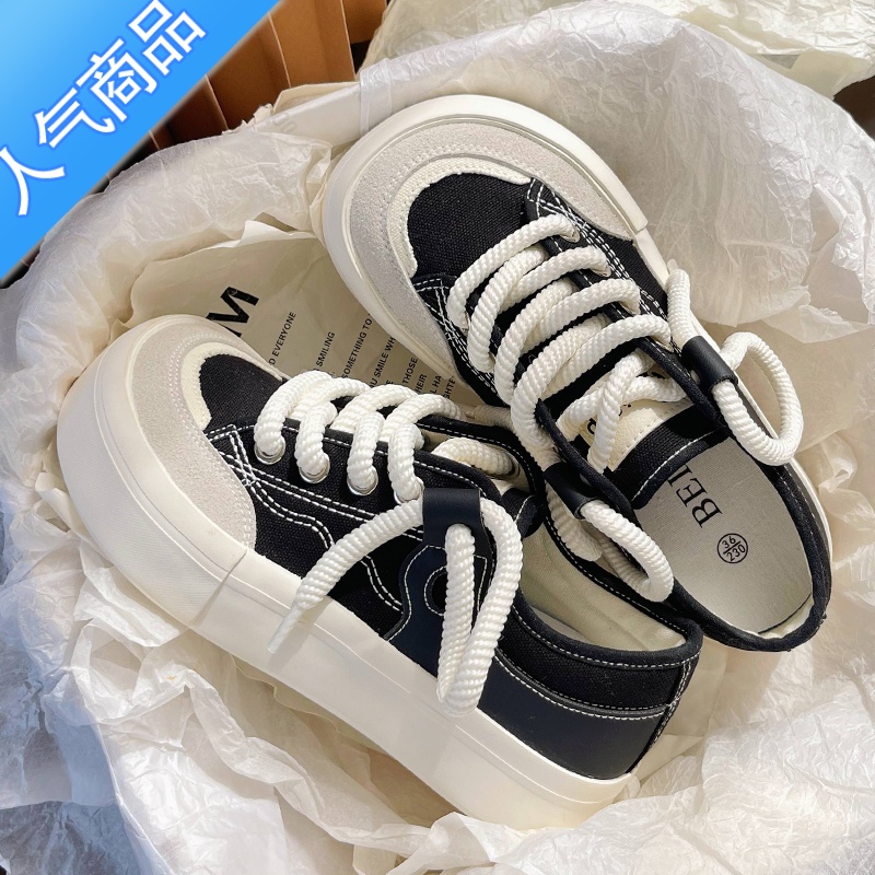 SUNTEK多巴胺鞋子女2023新款夏季厚底小白鞋众原创帆布鞋女小百搭板鞋子高清大图