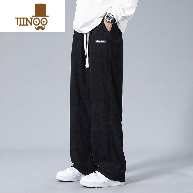 YANXU灯芯绒裤子男新款直筒阔腿宽松运动裤男生卫裤潮牌休闲长裤高清大图