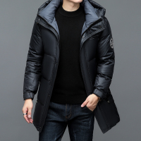 免洗哑面羽绒服男士中长款冬季新款学生加厚保暖连帽宽松外羽绒服男士冬季加厚保暖羽绒外套男装轻奢羽绒衣高端白鸭绒羽绒外套